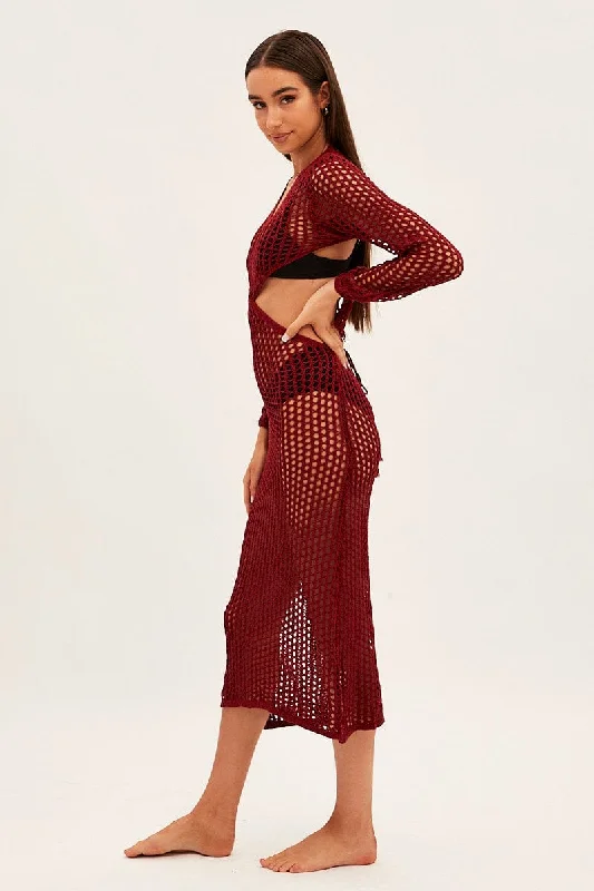 Brown Crochet Cutout Knit Dress