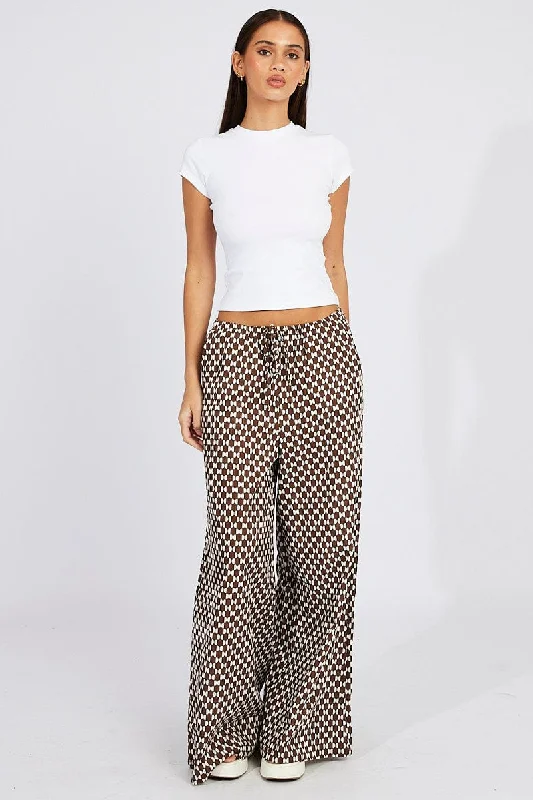 Brown Geo Wide Leg Pants High Rise