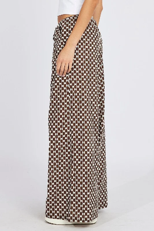 Brown Geo Wide Leg Pants High Rise