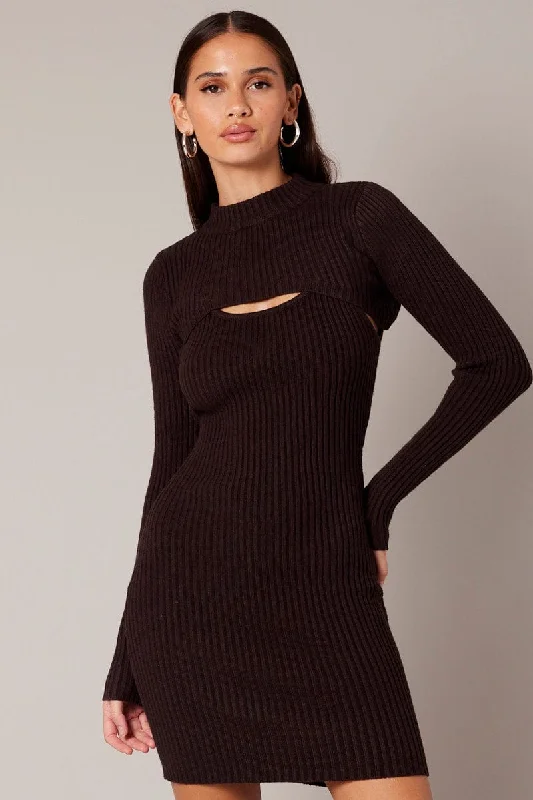 Brown Knit Dress and Shrug Set Mini