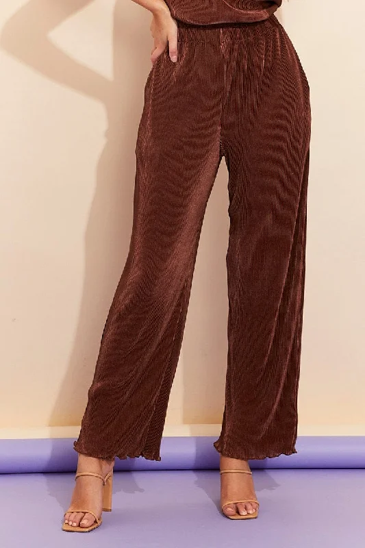 Brown Plisse Pants