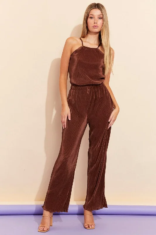 Brown Plisse Pants