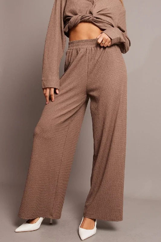 Brown Wide Leg Pants Elasticated Waist