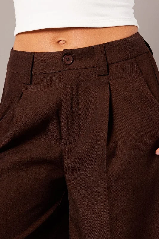 Brown Wide Leg Pants High Rise