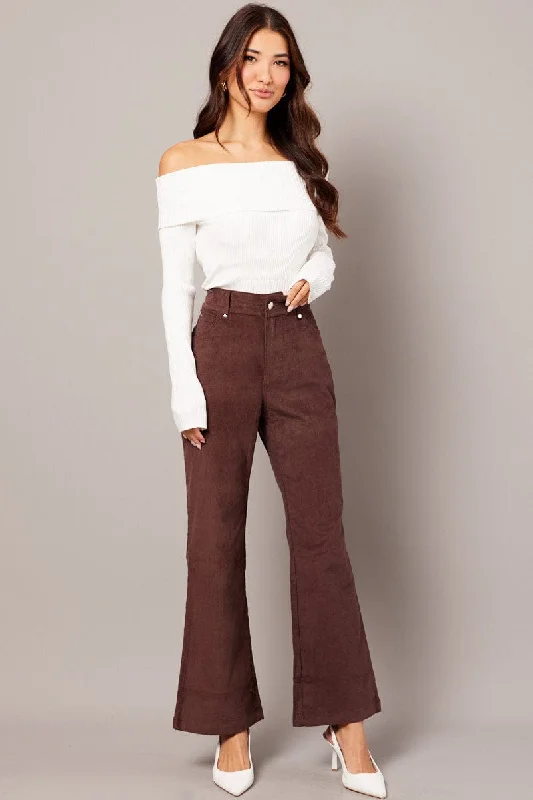 Brown Wide Leg Pants High Rise Corduroy