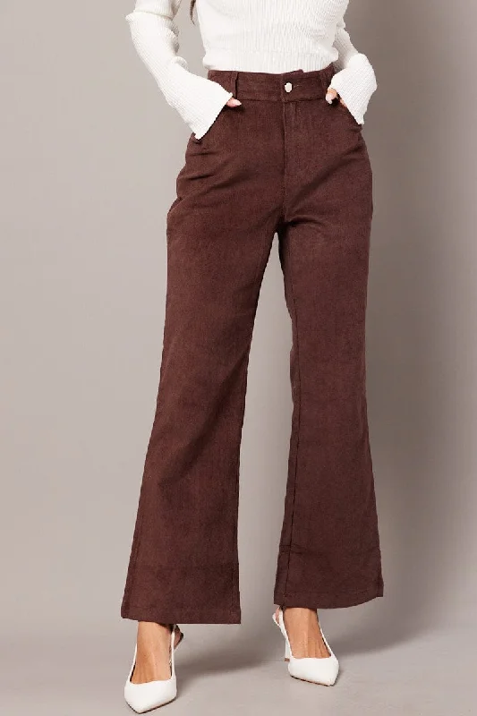 Brown Wide Leg Pants High Rise Corduroy