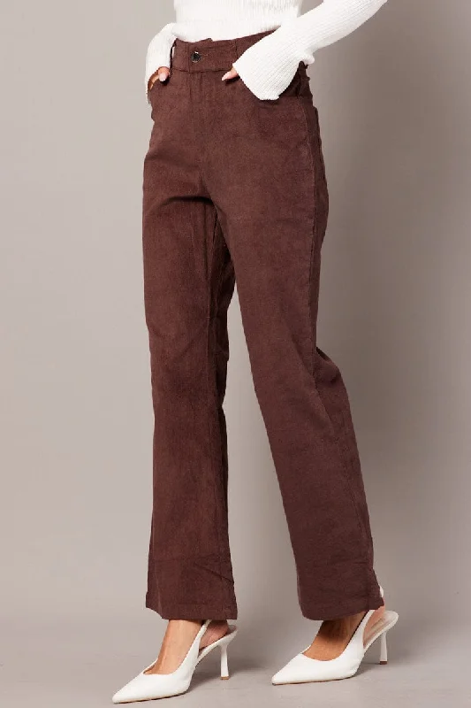 Brown Wide Leg Pants High Rise Corduroy