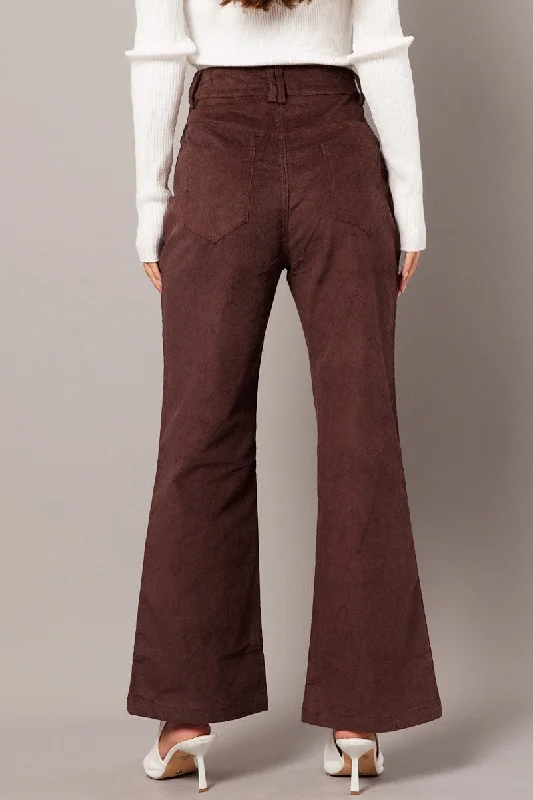 Brown Wide Leg Pants High Rise Corduroy