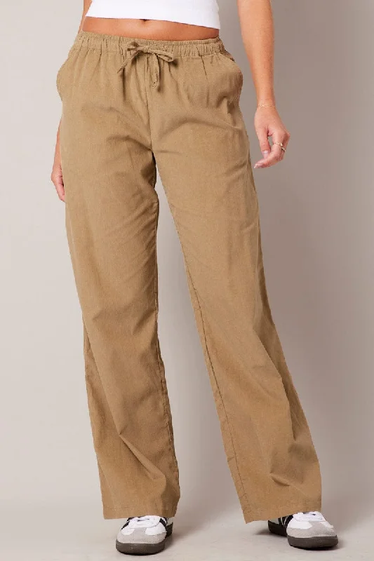 Brown Wide Leg Pants Micro Corduroy