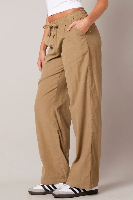 Brown Wide Leg Pants Micro Corduroy