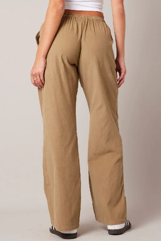 Brown Wide Leg Pants Micro Corduroy