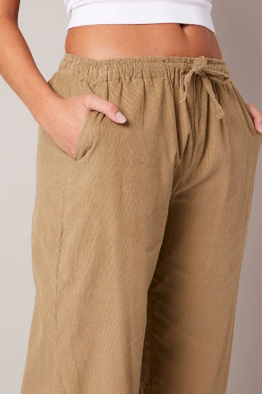 Brown Wide Leg Pants Micro Corduroy