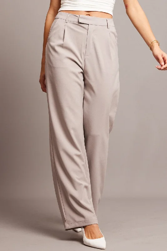 Brown Wide Leg Pants Mid Rise