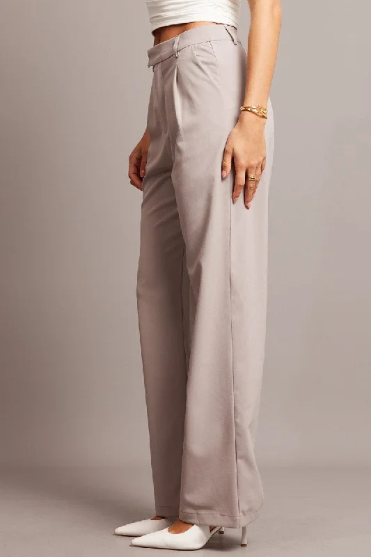 Brown Wide Leg Pants Mid Rise