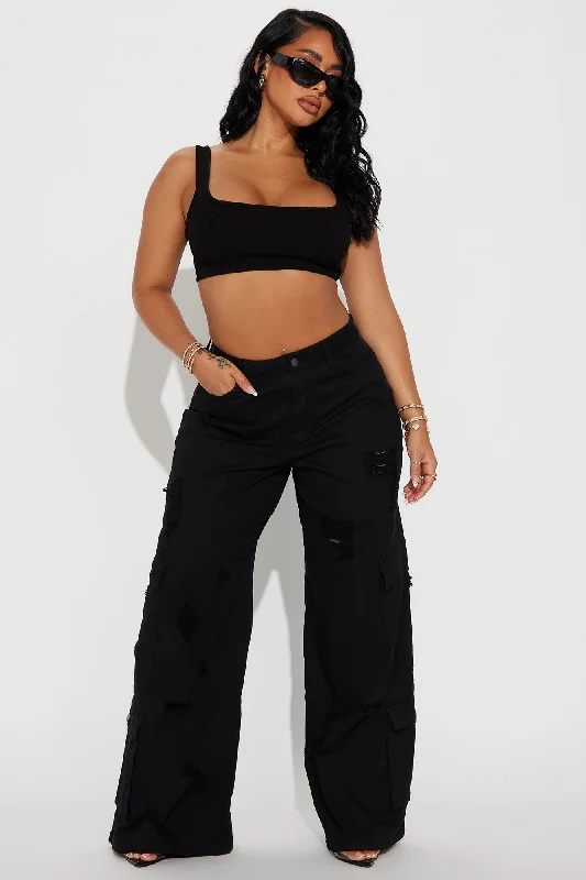 Camelia Wide Leg Cargo Pant - Black