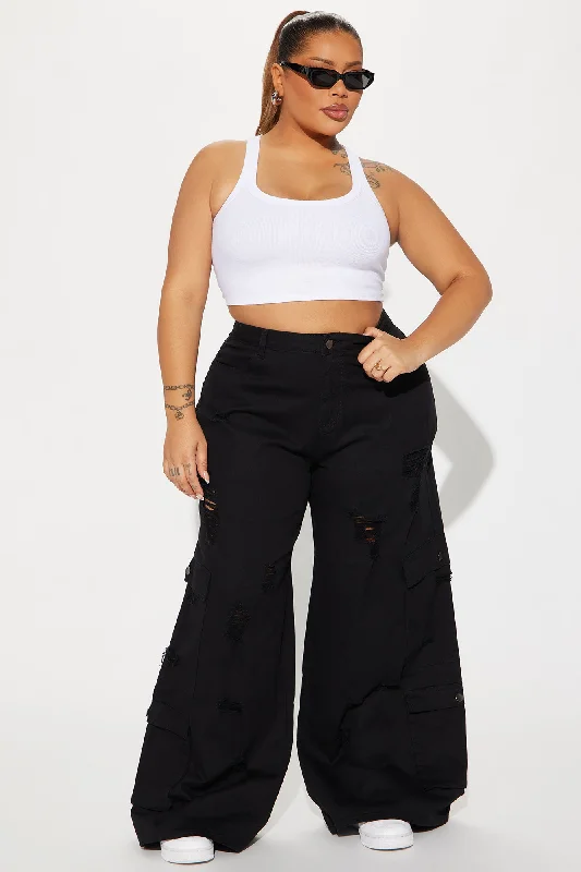 Camelia Wide Leg Cargo Pant - Black