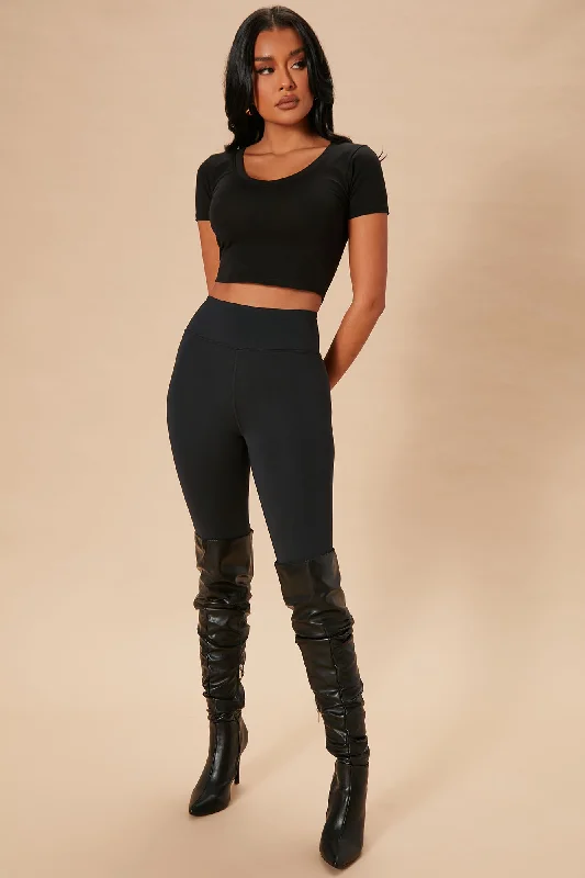 Carly V Neck Crop Tee - Black