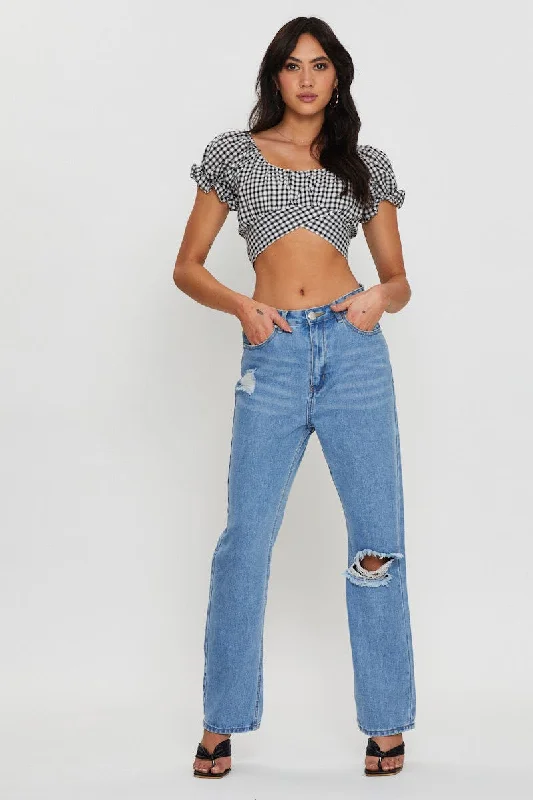 Check Crop Top Short Sleeve