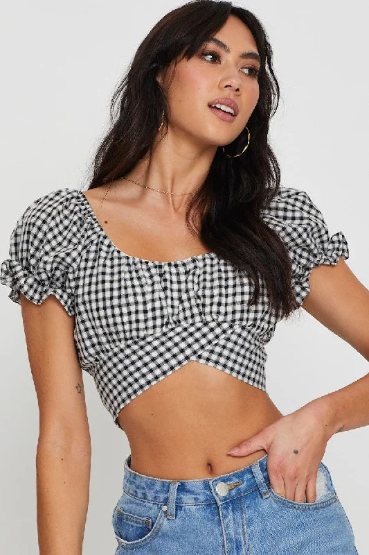 Check Crop Top Short Sleeve