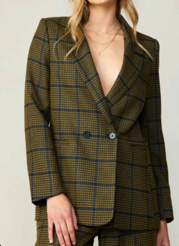 Checkered Blazer In Navy-Olive