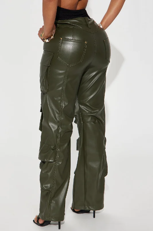 City Is Mine Faux Leather Cargo Pant - Olive