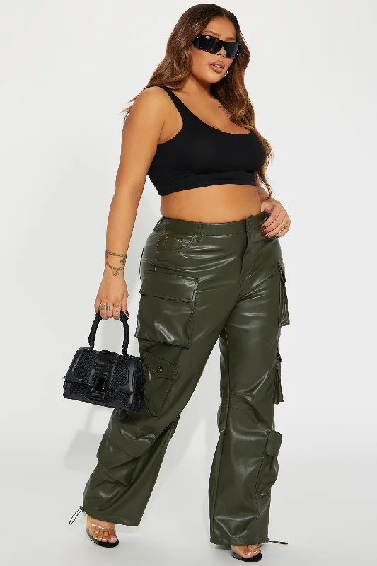 City Is Mine Faux Leather Cargo Pant - Olive