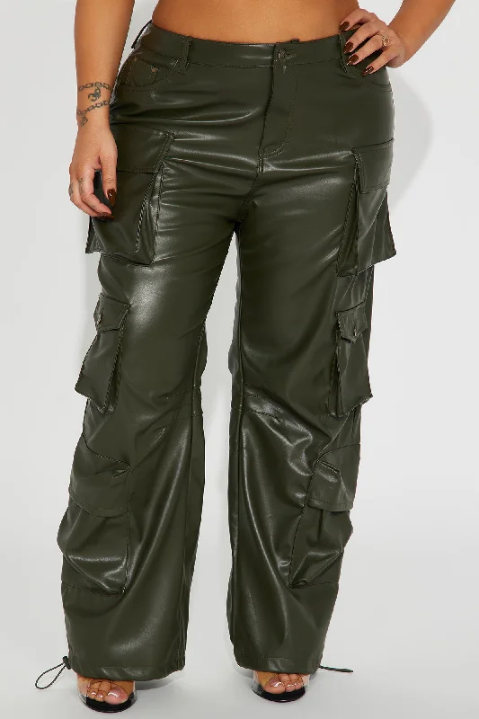 City Is Mine Faux Leather Cargo Pant - Olive