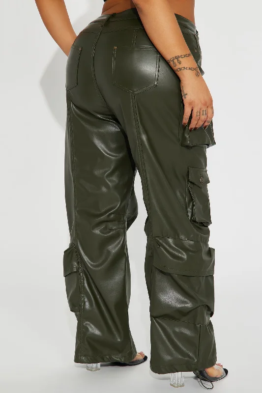 City Is Mine Faux Leather Cargo Pant - Olive