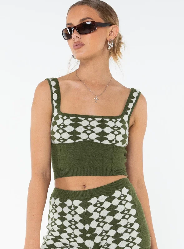 Cizzi Geo Knit Top Green / White