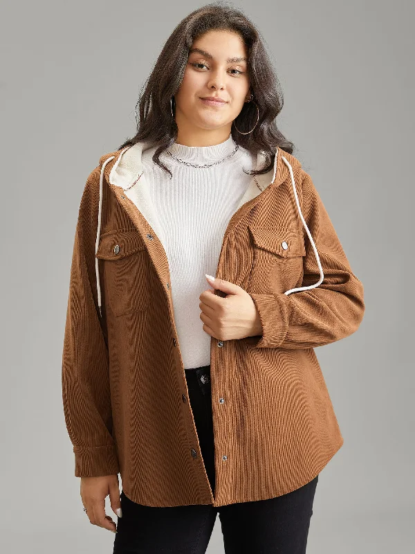 Corduroy Fluffy Patchwork Hooded Jacket