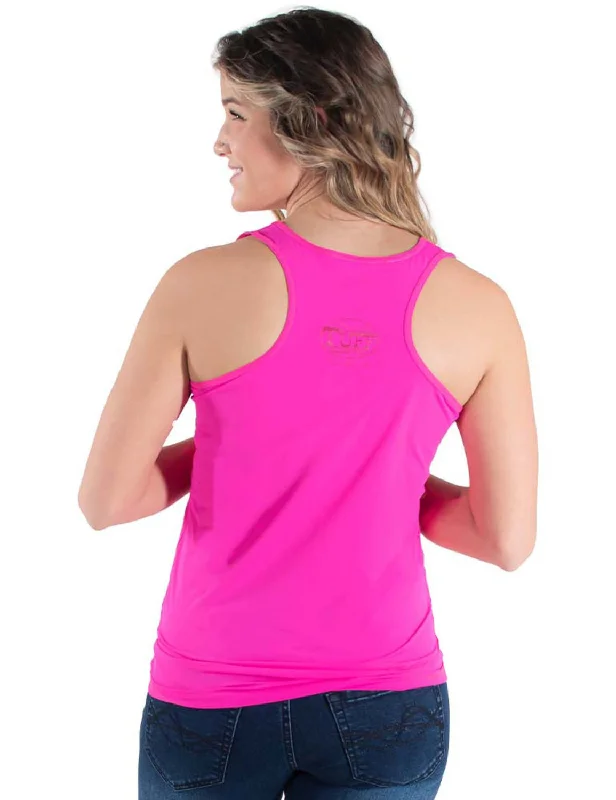 Cowgirl Tuff Womens Cooling UPF Hot Pink Nylon S/L Tank Top