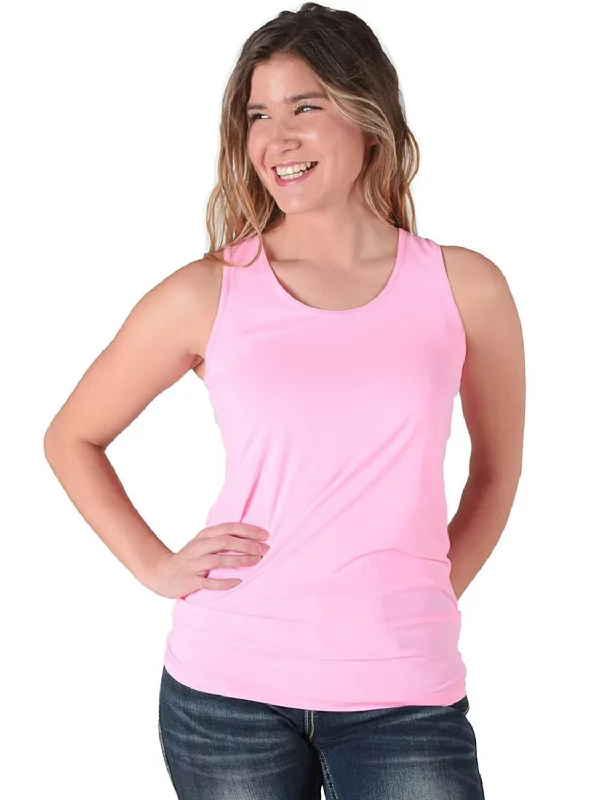 Cowgirl Tuff Womens Instant Cooling Racerback Bubblegum Pink Nylon S/L Tank Top