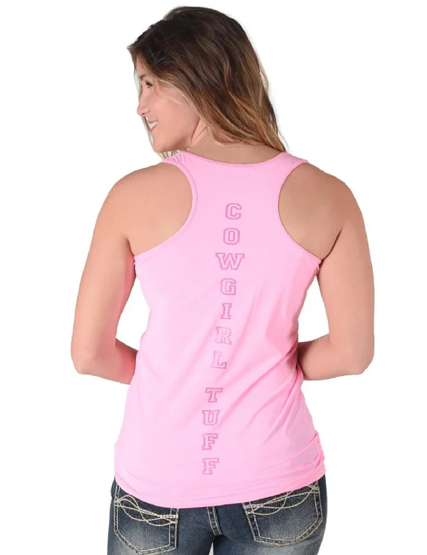 Cowgirl Tuff Womens Instant Cooling Racerback Bubblegum Pink Nylon S/L Tank Top