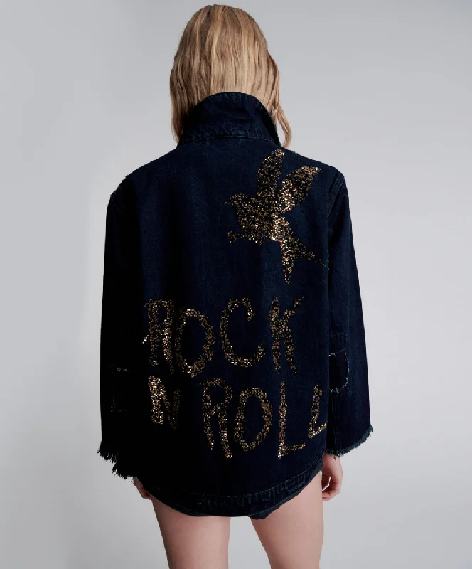 CRYSTAL ROCK N ROLL RECYCLED DENIM JACKET