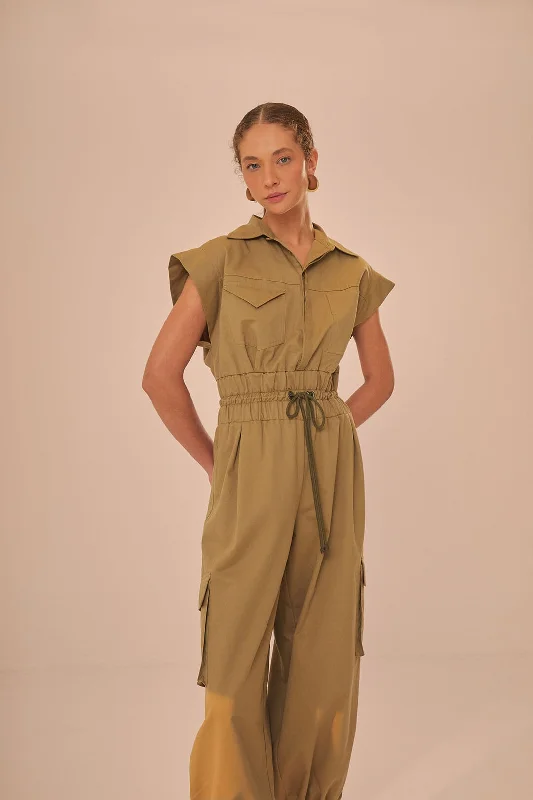 Dark Green Utility Jumpsuit