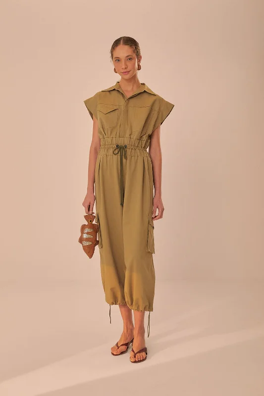 Dark Green Utility Jumpsuit