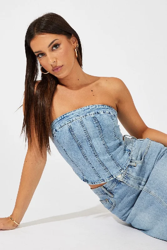 Denim Corset Crop Top Denim