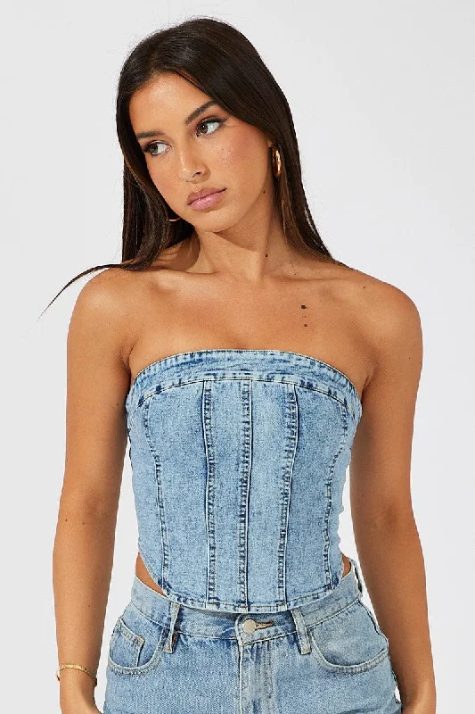 Denim Corset Crop Top Denim