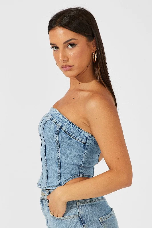 Denim Corset Crop Top Denim