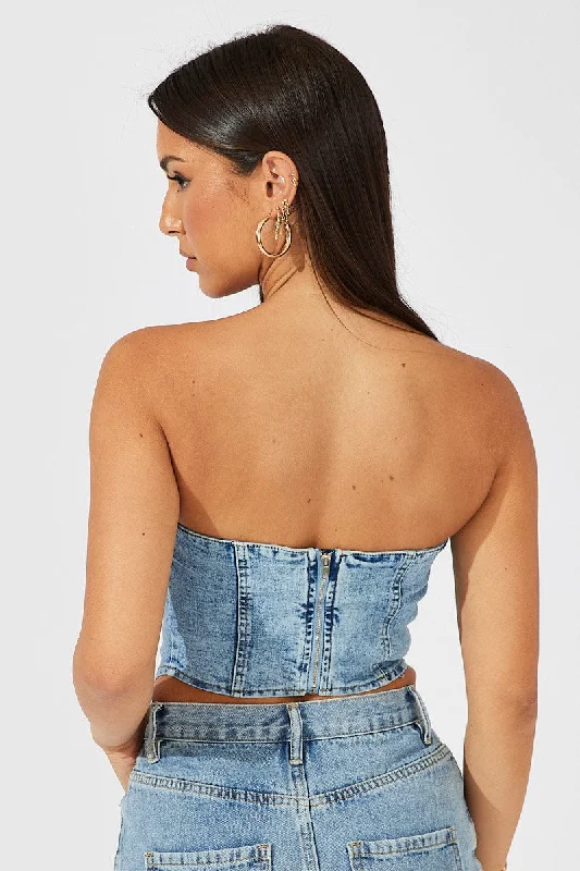 Denim Corset Crop Top Denim