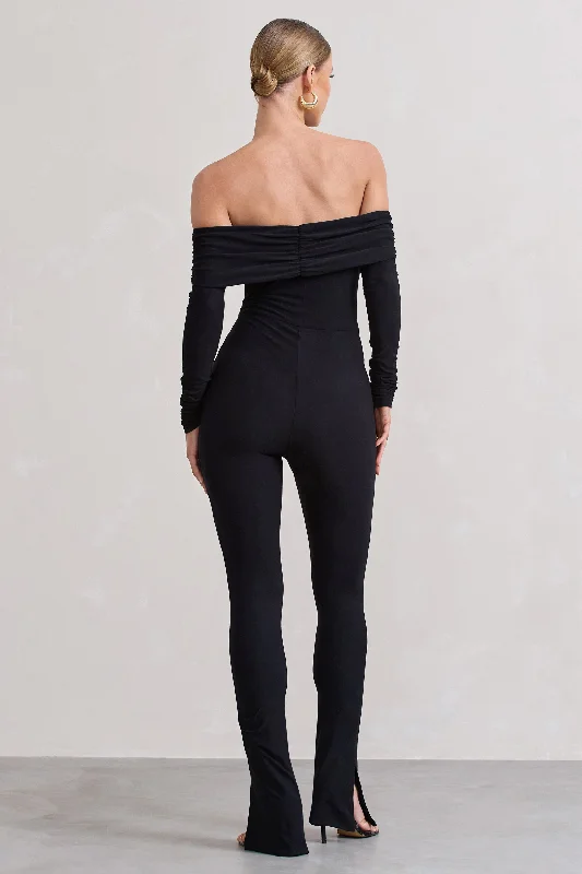 Destined | Black Bardot Slim-Leg Jumpsuit