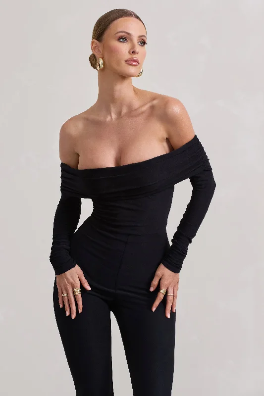 Destined | Black Bardot Slim-Leg Jumpsuit