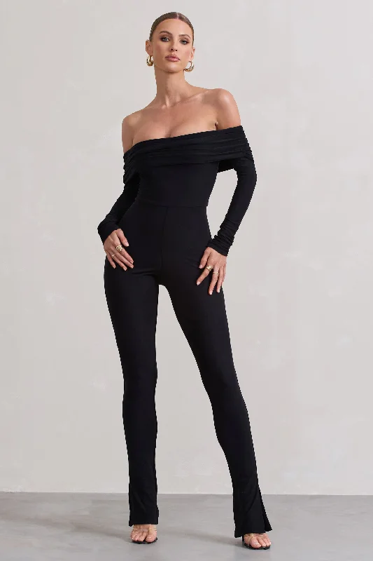 Destined | Black Bardot Slim-Leg Jumpsuit