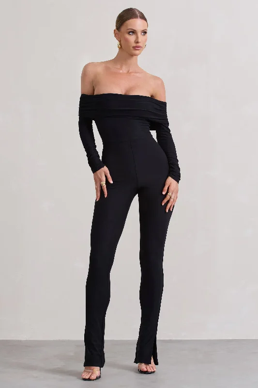 Destined | Black Bardot Slim-Leg Jumpsuit