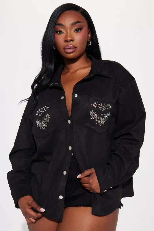 Dolly Embellished Faux Suede Shirt - Black