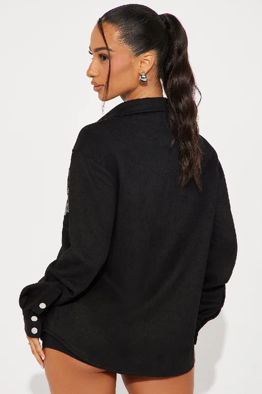 Dolly Embellished Faux Suede Shirt - Black