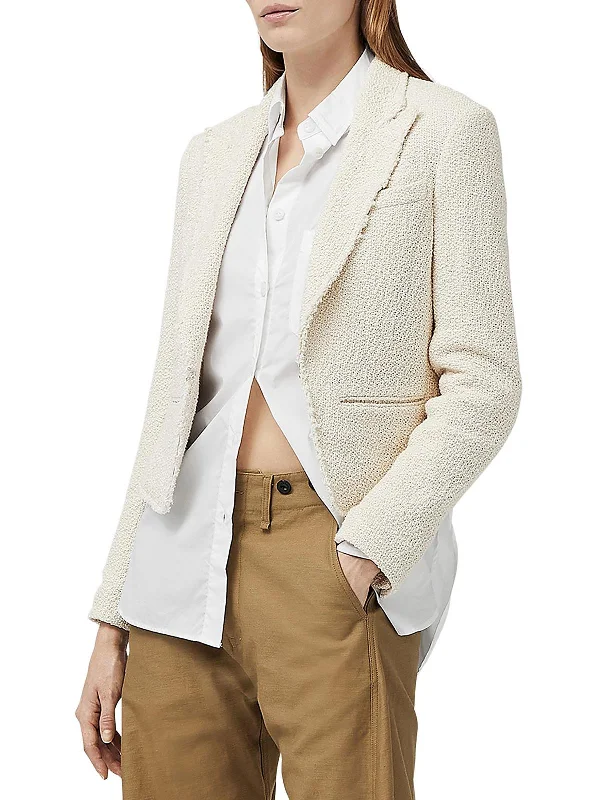 Elle Womens Tweed Crop Open-Front Blazer