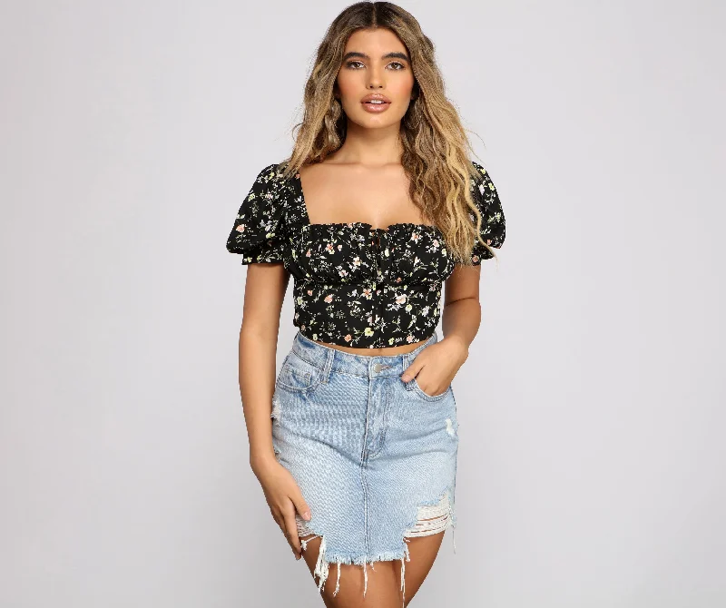 Favorite Floral Puff Sleeve Crop Top