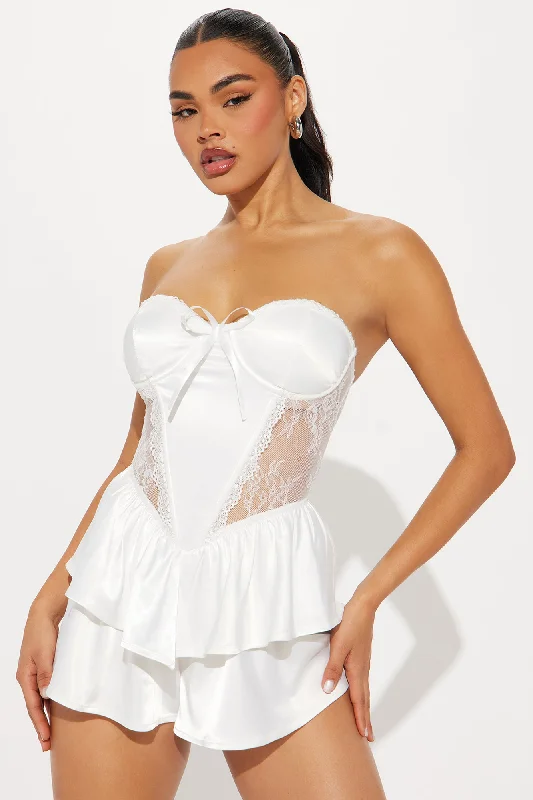 Forget Me Not Satin Romper - White