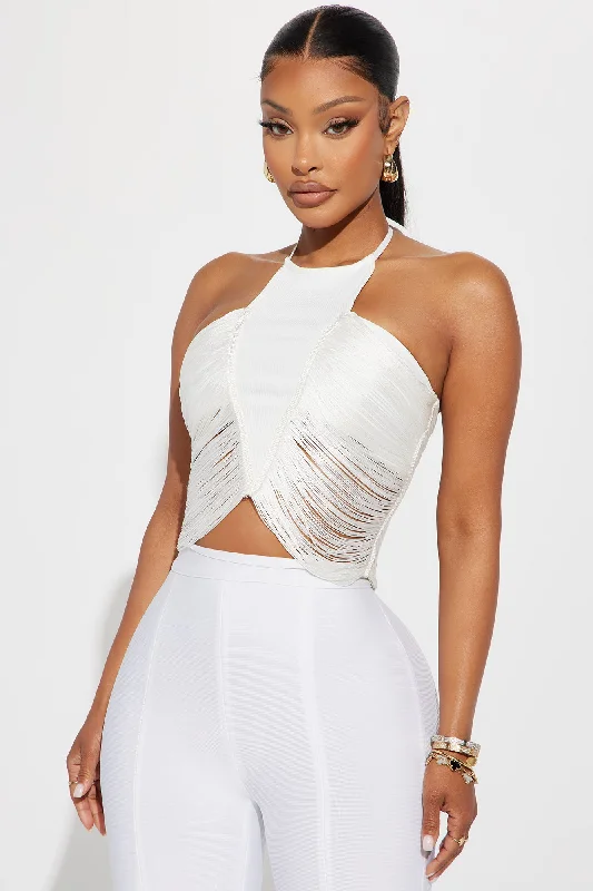 Frazia Fringe Halter Top - White